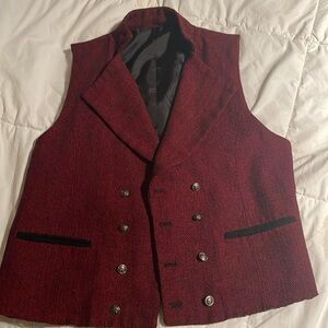 Red Patterned Button Down Vest